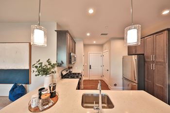 Quartz countertop in kitchen and bathrooms